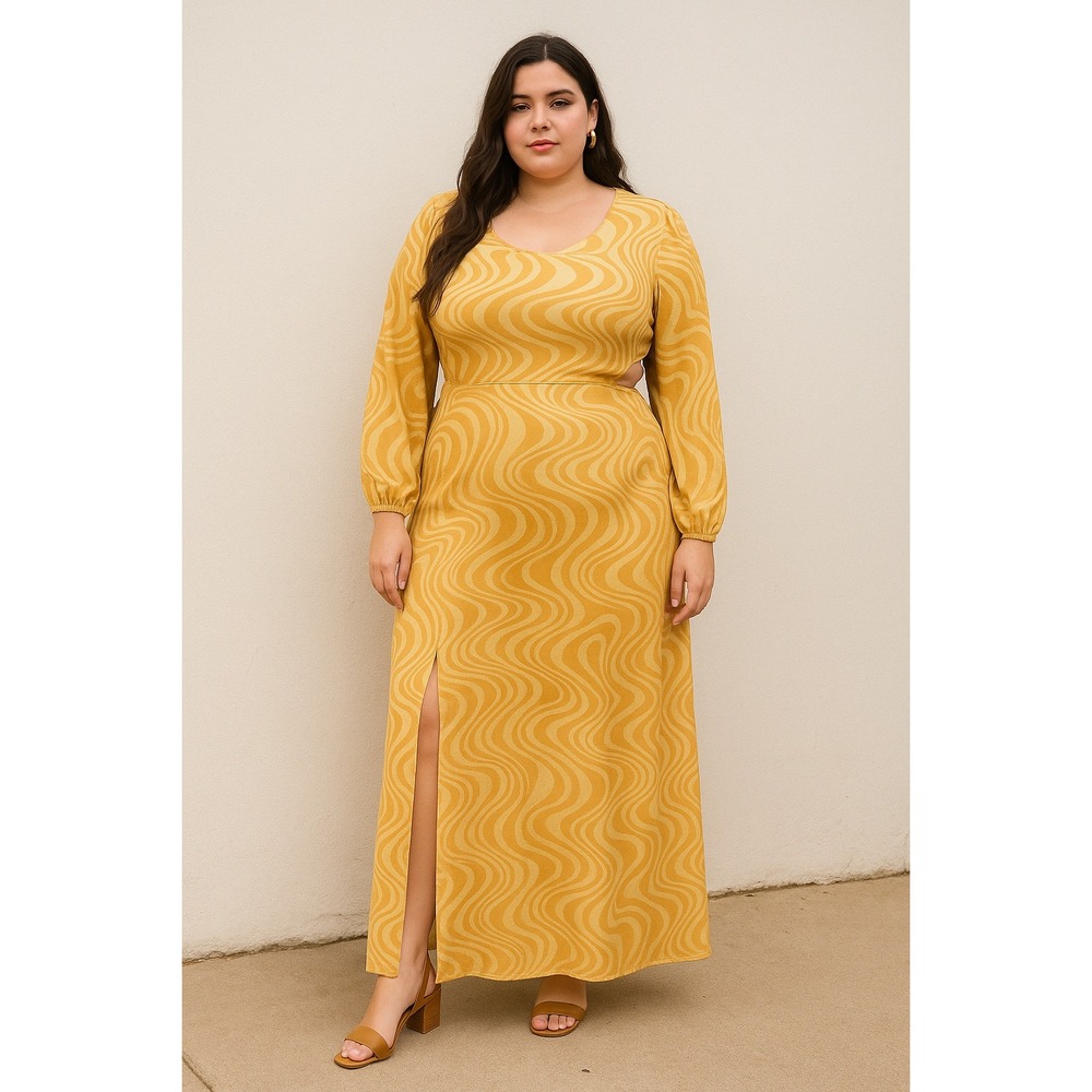 The Wolf Gang Marrakesh‎ Cut Out Maxi Dress Womens Large Citrus Swirl Print